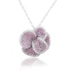 Suzy Levian Sterling Silver Pink Sapphire And Diamond Pave Peony Flower Pendant With Chain In Pink