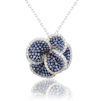 Suzy Levian Sterling Silver Pink Sapphire And Diamond Pave Peony Flower Pendant With Chain In Multi