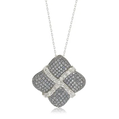 SUZY LEVIAN STERLING SILVER PINK SAPPHIRE & DIAMOND WRAPPED CUSHION PENDANT