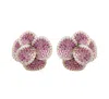 Suzy Levian Silver 0.02 Ct. Tw. Diamond & Gemstone Earrings In Pink