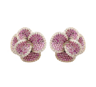 SUZY LEVIAN STERLING SILVER PINK SAPPHIRE & WHITE SAPPHIRE PEONY FLOWER EARRINGS