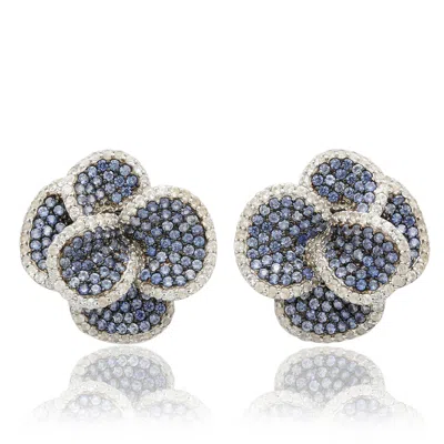 SUZY LEVIAN STERLING SILVER PINK SAPPHIRE & WHITE SAPPHIRE PEONY FLOWER EARRINGS