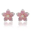 Suzy Levian Sterling Silver Pink Sapphire Created White Sapphire Flower Earrings In Metallic
