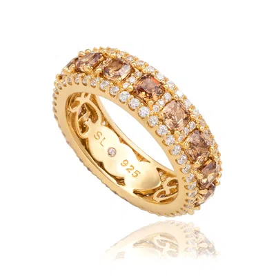 Suzy Levian Sterling Silver Pink Sapphire Diamond Accent Modern Eternity Band In Brown
