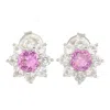 Suzy Levian Sterling Silver Pink Sapphire Flower Halo Stud Earrings