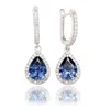 Suzy Levian Sterling Silver Pink Sapphire Pear Shape Halo Dangling Earrings In Metallic