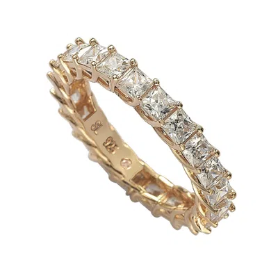 Suzy Levian Sterling Silver Princess Cut Cubic Zirconia Crossing Setting Eternity Band In Pink