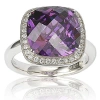 Suzy Levian Sterling Silver Purple And White Cubic Zirconia Halo Ring In Purple