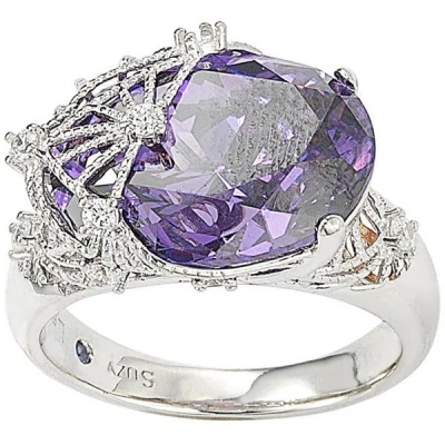 Suzy Levian Sterling Silver Purple Cubic Zirconia Ring In Metallic
