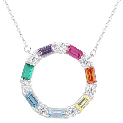 Suzy Levian Sterling Silver Rainbow & White Cubic Zirconia Alternating Circle Eternity Necklace In Multi