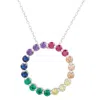 Suzy Levian Sterling Silver Rainbow Circle Pendant In Green