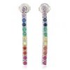 Suzy Levian Sterling Silver Rainbow Cz Linear Drop Earrings In Red