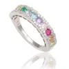 Suzy Levian Sterling Silver Rainbow Cubic Zirconia Modern Eternity Band In Pink
