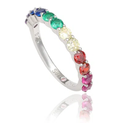 Suzy Levian Sterling Silver Rainbow Cubic Zirconia Half Band In Multi