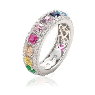 Suzy Levian Sterling Silver Rainbow Cubic Zirconia Modern Eternity Band In Pink