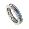 Suzy Levian Sterling Silver Rainbow Cubic Zirconia Modern Eternity Band In Blue