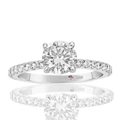 Suzy Levian Sterling Silver Round Cut Cubic Zirconia Bridal Engagement Ring