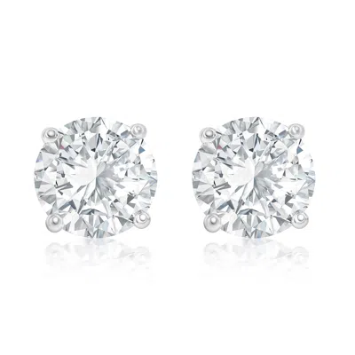Suzy Levian Sterling Silver Round-cut Cubic Zirconia Earring Studs 8mm 4 Cttw In Metallic