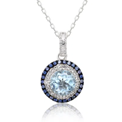 SUZY LEVIAN STERLING SILVER ROUND CUT ORANGE CITRINE AND SAPPHIRE ACCENT PENDANT