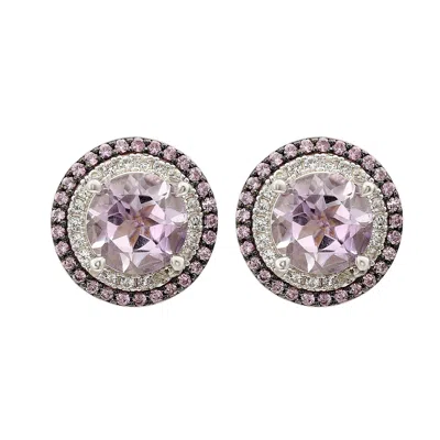 Suzy Levian Sterling Silver Round Cut Purple Amethyst And Sapphire Accent Stud Earrings In Neutral