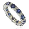 Suzy Levian Sterling Silver Round Cut Sapphire And Diamond Accent Eternity Band In Metallic