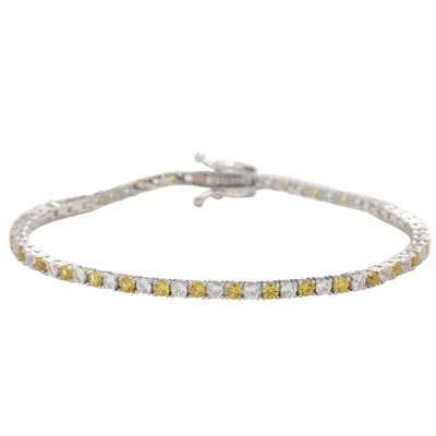 Suzy Levian Sterling Silver Round-cut Yellow And White Sapphire Tennis Bracelet