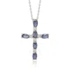 Suzy Levian Sterling Silver Sapphire And Diamond Accent Cross Pendant In Blue