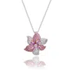 Suzy Levian Sterling Silver Sapphire And Diamond Accent Exotic Flower Pendant Necklace In Pink