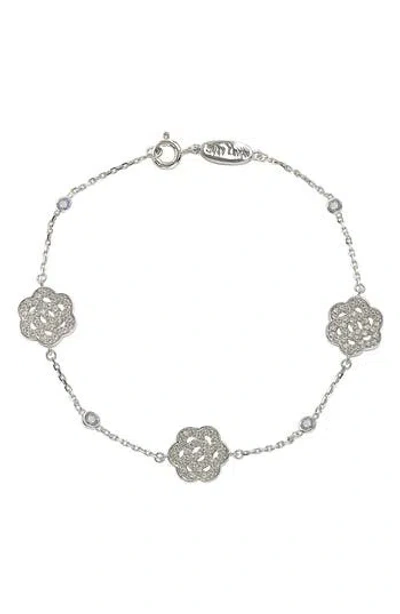 Suzy Levian Sterling Silver Sapphire & Diamond Accent Flowers Station Bracelet In White