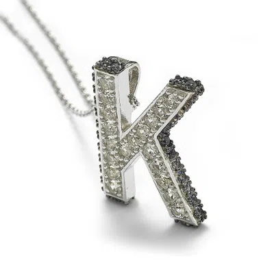 Suzy Levian Sterling Silver Sapphire & Diamond Accent Letter Pendant In Black