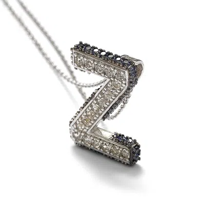 Suzy Levian Sterling Silver Sapphire & Diamond Accent Letter Pendant In Black