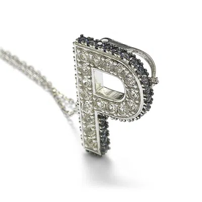 Suzy Levian Sterling Silver Sapphire & Diamond Accent Letter Pendant In Black