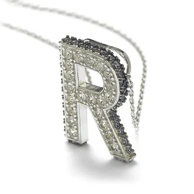 Suzy Levian Sterling Silver Sapphire & Diamond Accent Letter Pendant In Blue