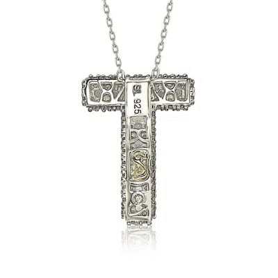 Suzy Levian Sterling Silver Sapphire & Diamond Accent Letter Pendant In Blue