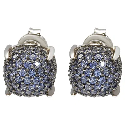 Pre-owned Suzy Levian Sterling Silver Sapphire And Diamond Accent Pave Cluster Earrings In Blue