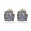 Suzy Levian Sterling Silver Sapphire & Diamond Accent Pave Cluster Earrings In Blue