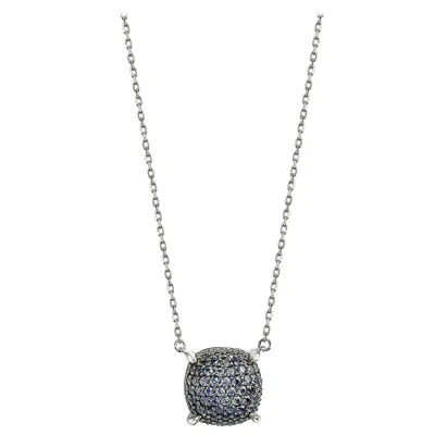 Pre-owned Suzy Levian Sterling Silver Sapphire And Diamond Accent Pave Cluster Necklace In Blue