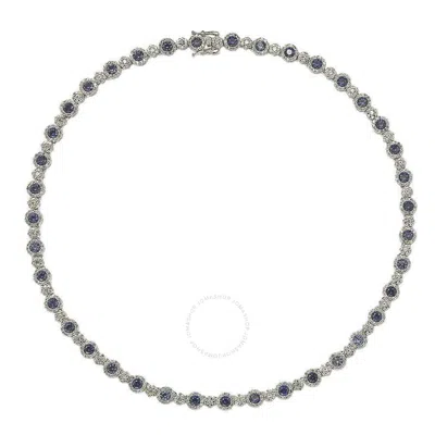 Suzy Levian Sterling Silver Sapphire And Diamond Accent Tennis Necklace In Blue