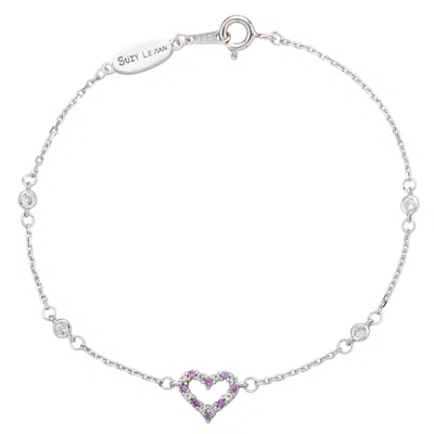 SUZY LEVIAN STERLING SILVER SAPPHIRE & DIAMOND HEART STATION BRACELET