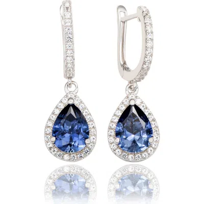 Suzy Levian Sterling Silver Sapphire Drop Earrings In Metallic
