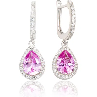 Suzy Levian Sterling Silver Sapphire Drop Earrings In Pink/gold