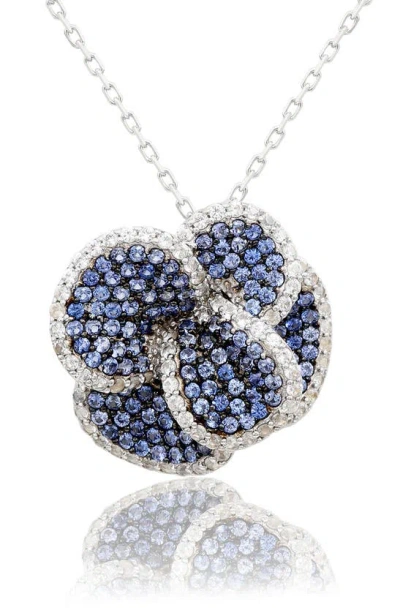 Suzy Levian Sterling Silver Sapphire Pavé & Diamond Accent Flower Pendant Necklace In Blue