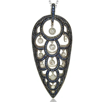 Suzy Levian Sterling Silver Sapphire Pave Necklace In Black