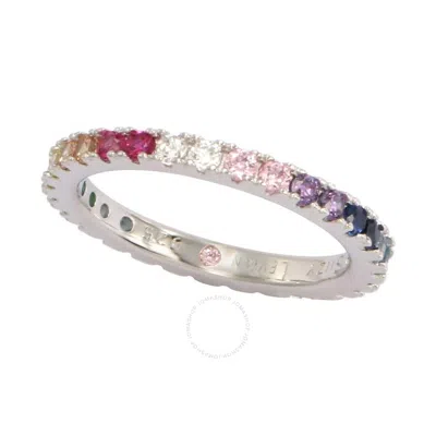 Suzy Levian Sterling Silver Thin Rainbow Muliticolor Cubic Zirconia Eternity Band In Pink