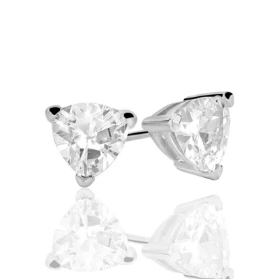 Suzy Levian Sterling Silver Trillion Shape Cubic Zirconia Studs In White