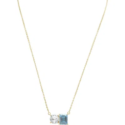 Suzy Levian Sterling Silver Two-stone Pendant Necklace In Blue