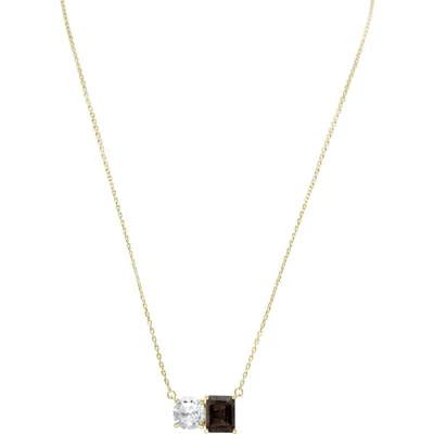Suzy Levian Sterling Silver Two-stone Pendant Necklace In Gold