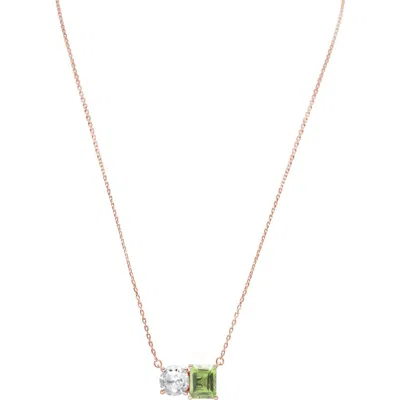 Suzy Levian Sterling Silver Two-stone Pendant Necklace In Green