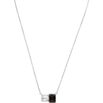 Suzy Levian Sterling Silver Two-stone Pendant Necklace In Black