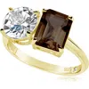 Suzy Levian Sterling Silver Two-stone Ring In Gold/brown